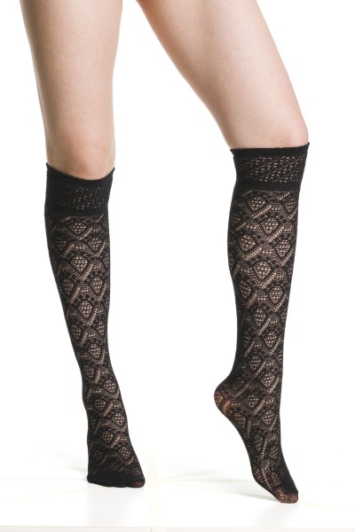 Kniestrümpfe aus weicher Mikrofaser mit geometrischem Ajourmuster von Trasparenze